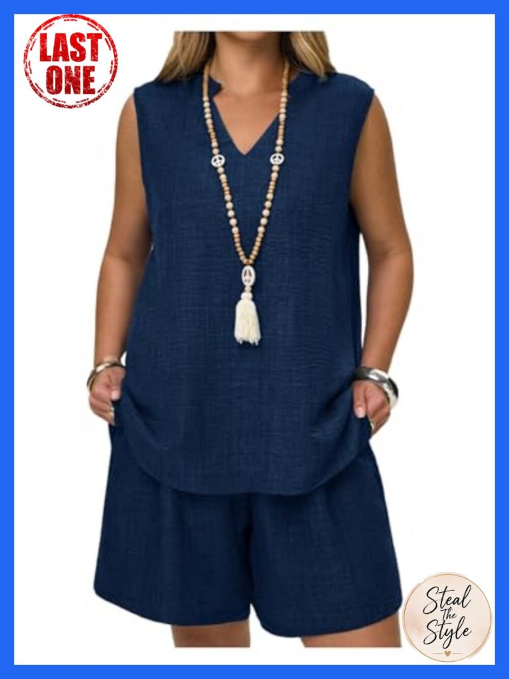 Women's Plus Size 2 Piece Lounge Set - V-Neck Sleeveless Tunic & Wide Leg Shorts